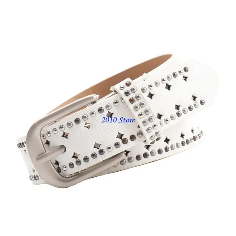 F3MF حزام نسائي أنيق قابل للتعديل بتفاصيل معدنية على إكسسوار الخصر من جلد البولي يوريثان اللطيف