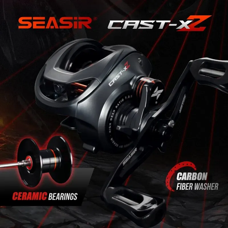 SEASIR Cast X2 Baitcasting Reel 7.3:1 Hybrydowe łożysko ceramiczne Podkładka z włókna węglowego System podwójnych łożysk N52 Hamulec Kołowrotki