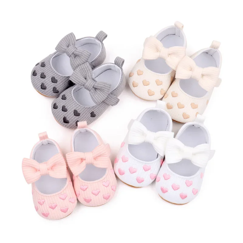 

Meckior New Baby Girl Shoes Princess Bowknot Love Embroidered Toddler Girls Shoes First Walkers Non Slip Rubber Sole Crib Shoes