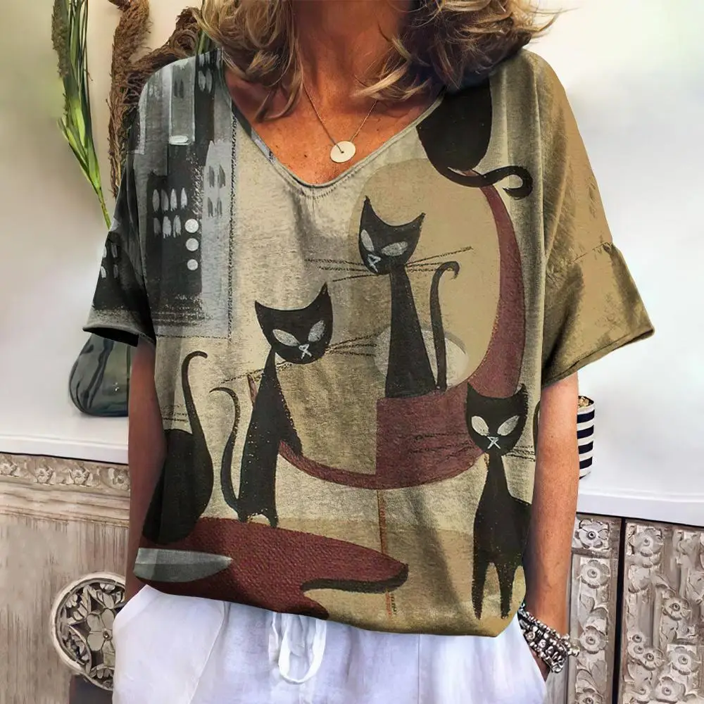 Women's Cartoon Cat Print 26