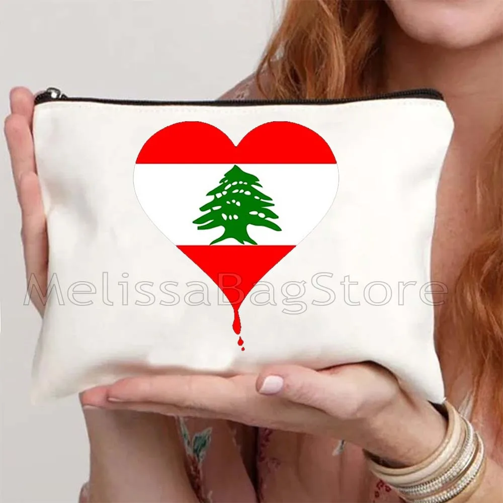 Love Beirut Lebanese Lebanon Flag Roots Arabic Cute Gifts Girl Canvas Cosmetic Bag Makeup Toilet Bags Pencil Case Zipper Pouch
