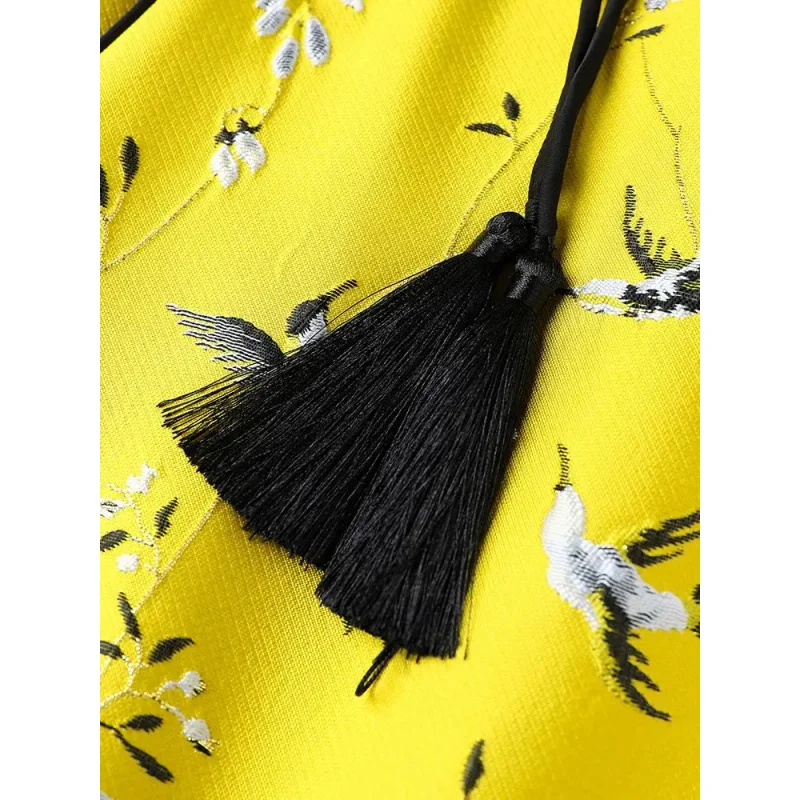 سترة نسائية صيفية موديل 2026 بياقة واقفة وزر فضفاض ومطرز على الطراز الشرقي بدون أكمام بأزرار #3