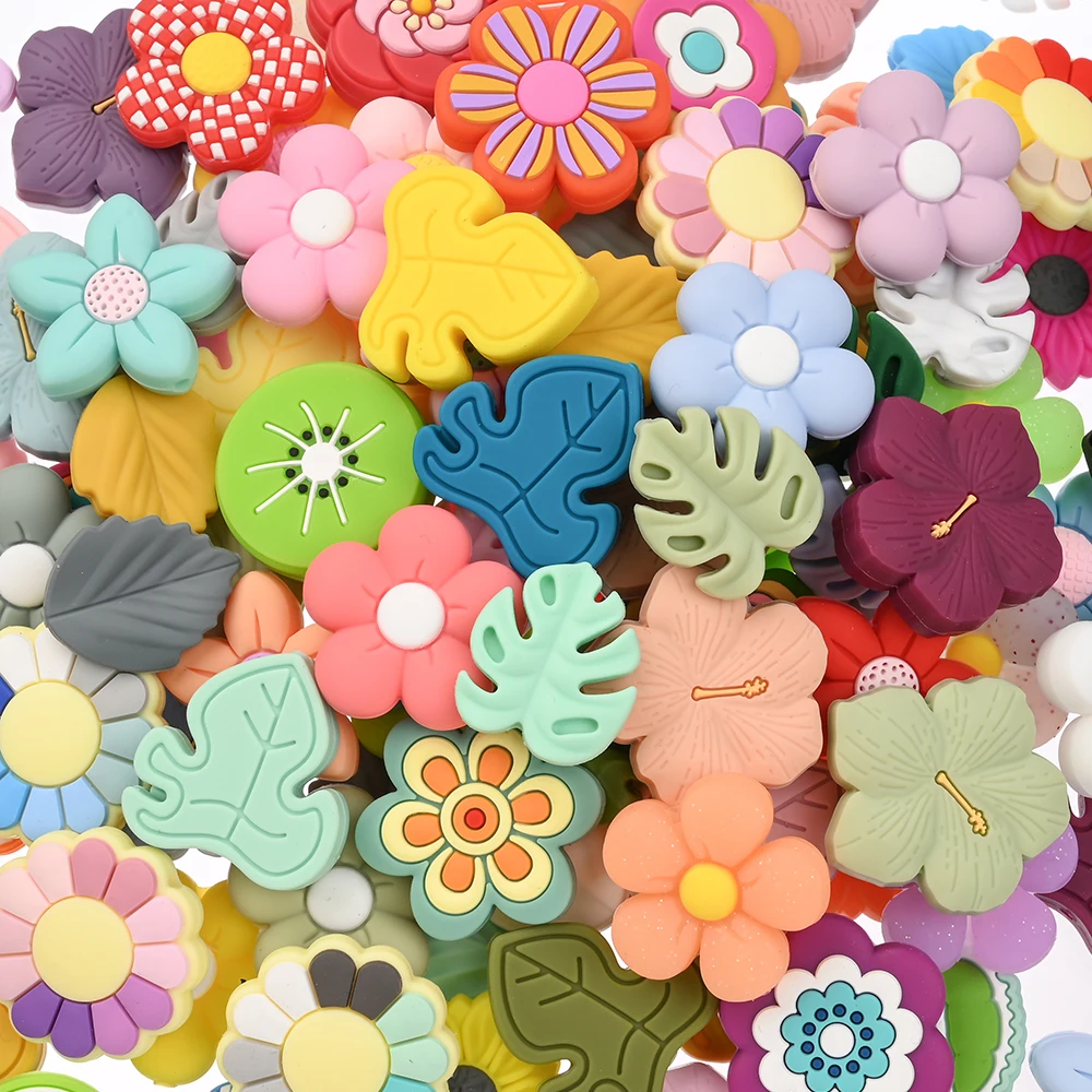 5Pcs Random Mixing Silicone Bead Flower Leaf Fruit Teether Bead For DIY Baby Pacifier Chain Clips Toy Jewelry Making Accessories
