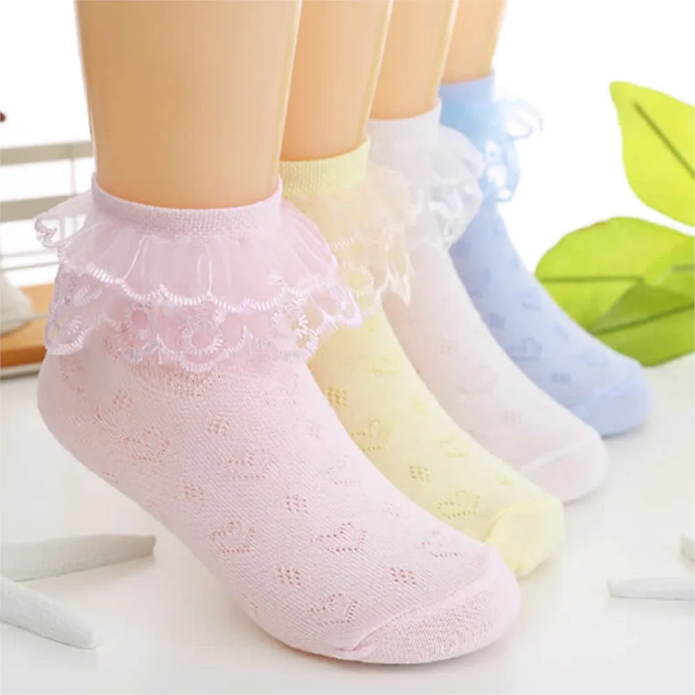 

Toddlers Bebe Cotton Baby Girl Socks Kids Ruffled Meias Infantil Knitted Lace girls Socks white mesh thin summer sock