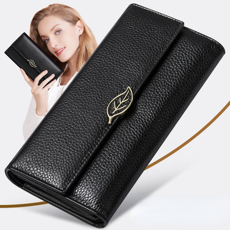 

Genuine Leather Women Wallet Long Clutch Coin Purses Luxury Design Female Wallets and Purses Ladies Card Holder Wallet 2024