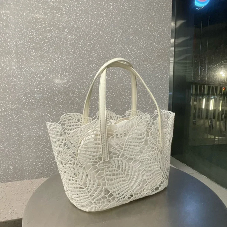 

Винтажные кружевные сумки-корзины с внутренним карманом, летний пляжный дизайн, клатчи для свадебной вечеринки, сумки белого/черного цвета
