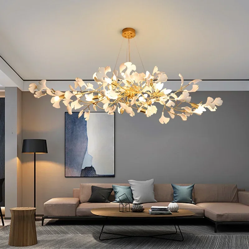 

2024 Ginkgo Chandelier Villa Duplex Ceiling Hanging Light Living Room Hotel Lobby Decoration Pendant Light