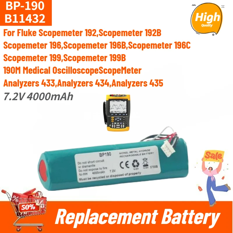 

BP-190 B11432 High Quality Replacement Battery 7.2V 4000mAh For Fluke Scopemeter 192 196 199 192B 196B 196C 199B 199C Brand New