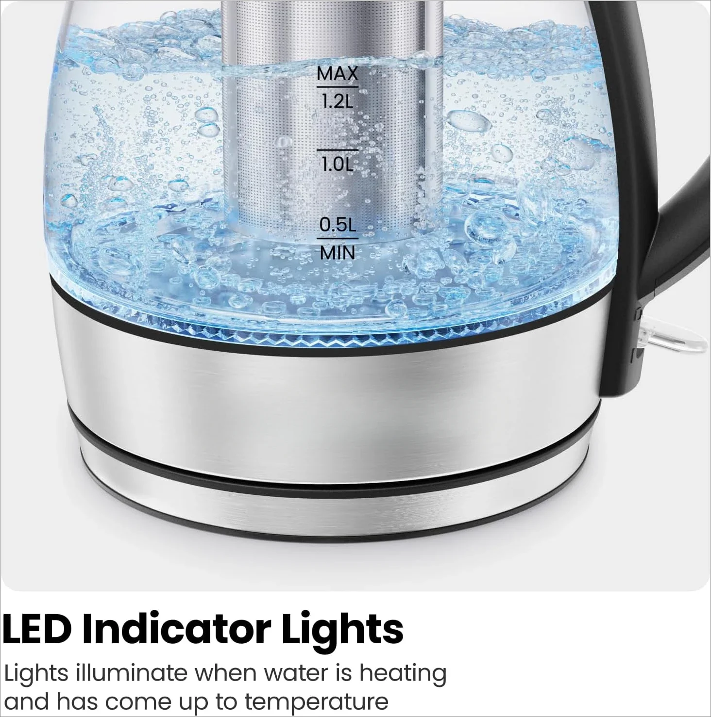 غلاية كهربائية مع التحكم في درجة الحرارة، 5 أضواء مؤشر LED مسبقة الإعدادات، مصفاة شاي قابلة للإزالة جديدة