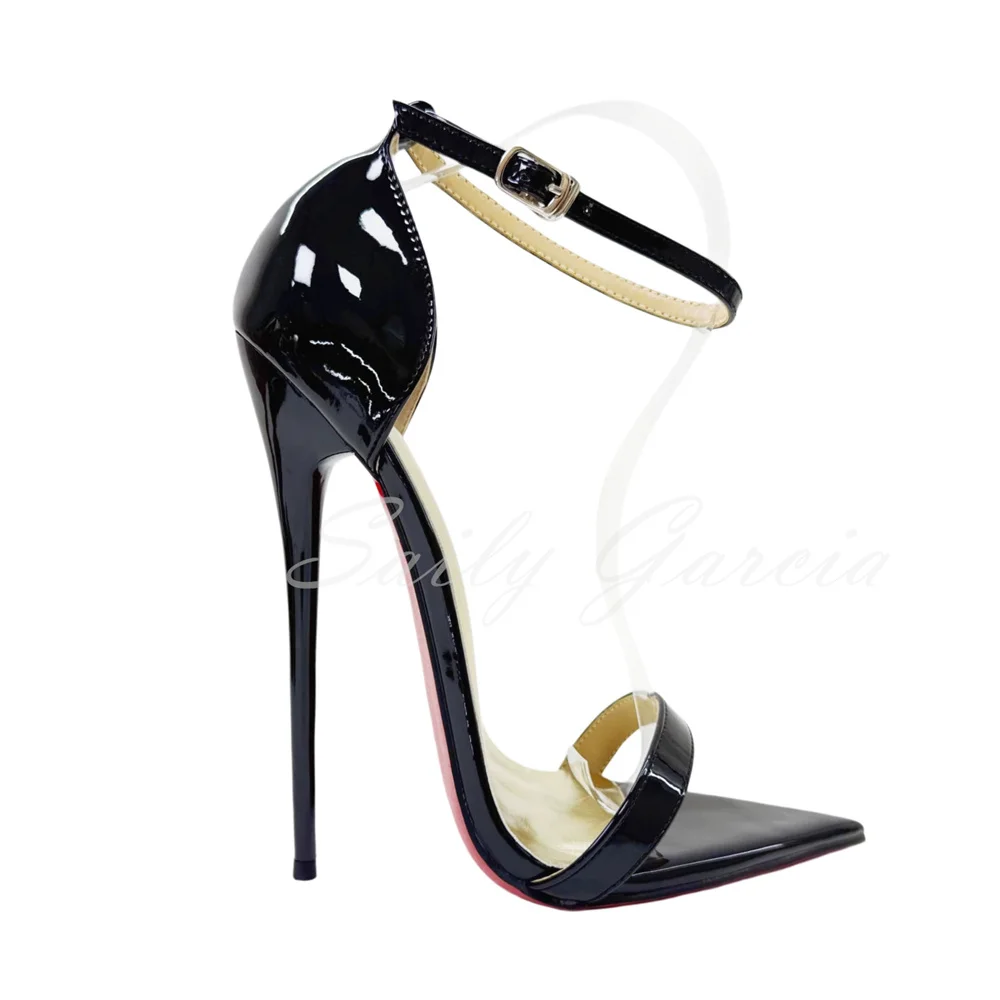 Summer New Sexy 16cm Super High Heel Sandals Women Pointed Toe Stilettos Buckle Strap Solid Color Nightclub Performance Shoes