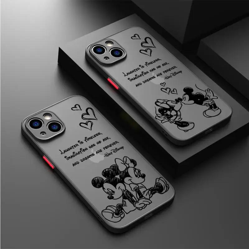 Cartoon Disneies Mikey Minnie Phone For IPhone 16 15 14 13 12 11 Mini Pro Max X XR XSMax 7 8 Plus Matte Transparent Back Cover