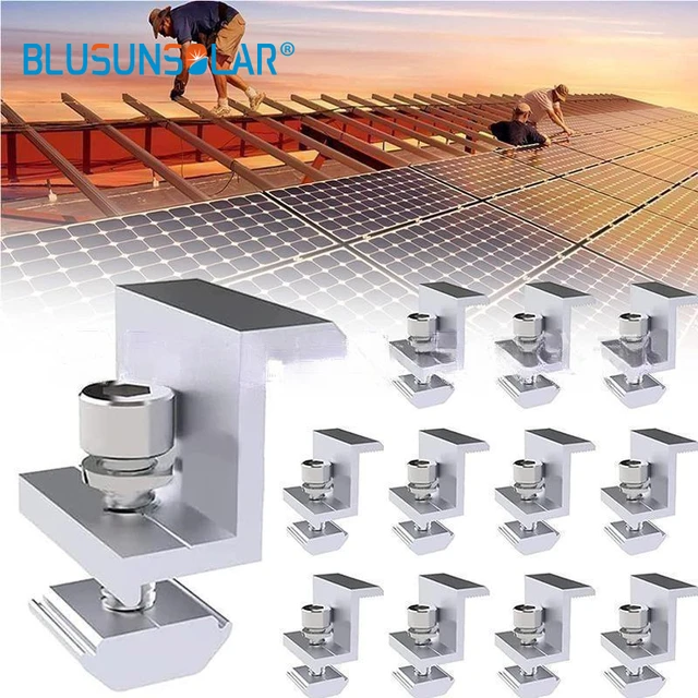 10 szt. Zacisk końcowy PV energia słoneczna fotowoltaiczna zacisk ze stopu aluminium do modułu solarnego akcesoria do montażu regałów