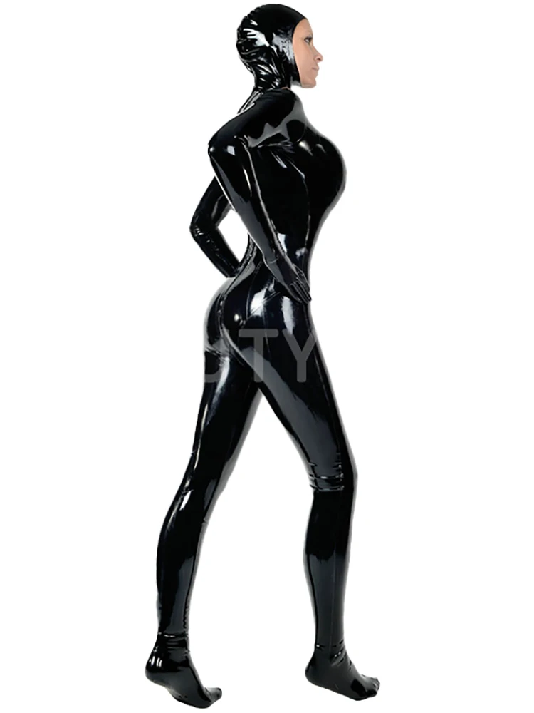 Latex Catsuit cosplay suit Tight  full Cover bodysuit Hood half sexy exotic costumes