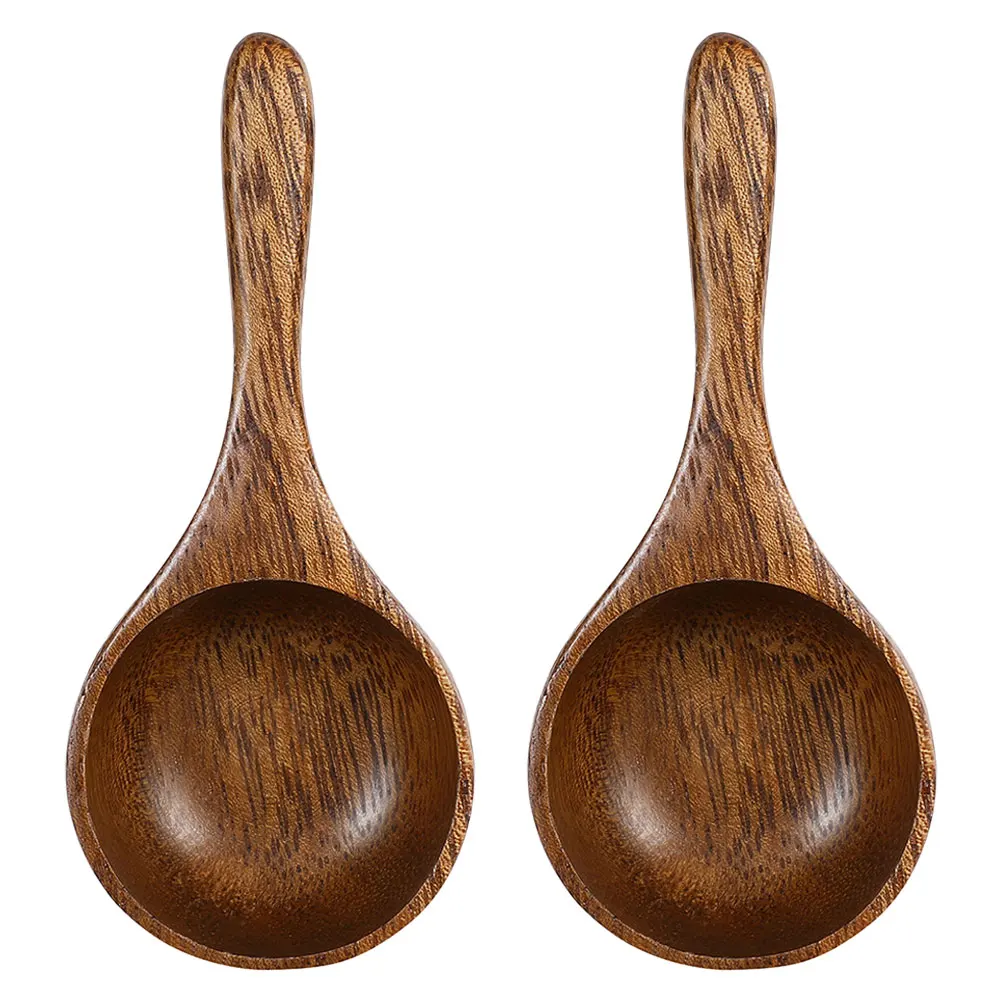 

2pcs Wooden Measuring Spoon Japanese Style Kitchen Coffee Bean Scoop Salt Vintage Smooth Surface Sturdy Solid Resistant