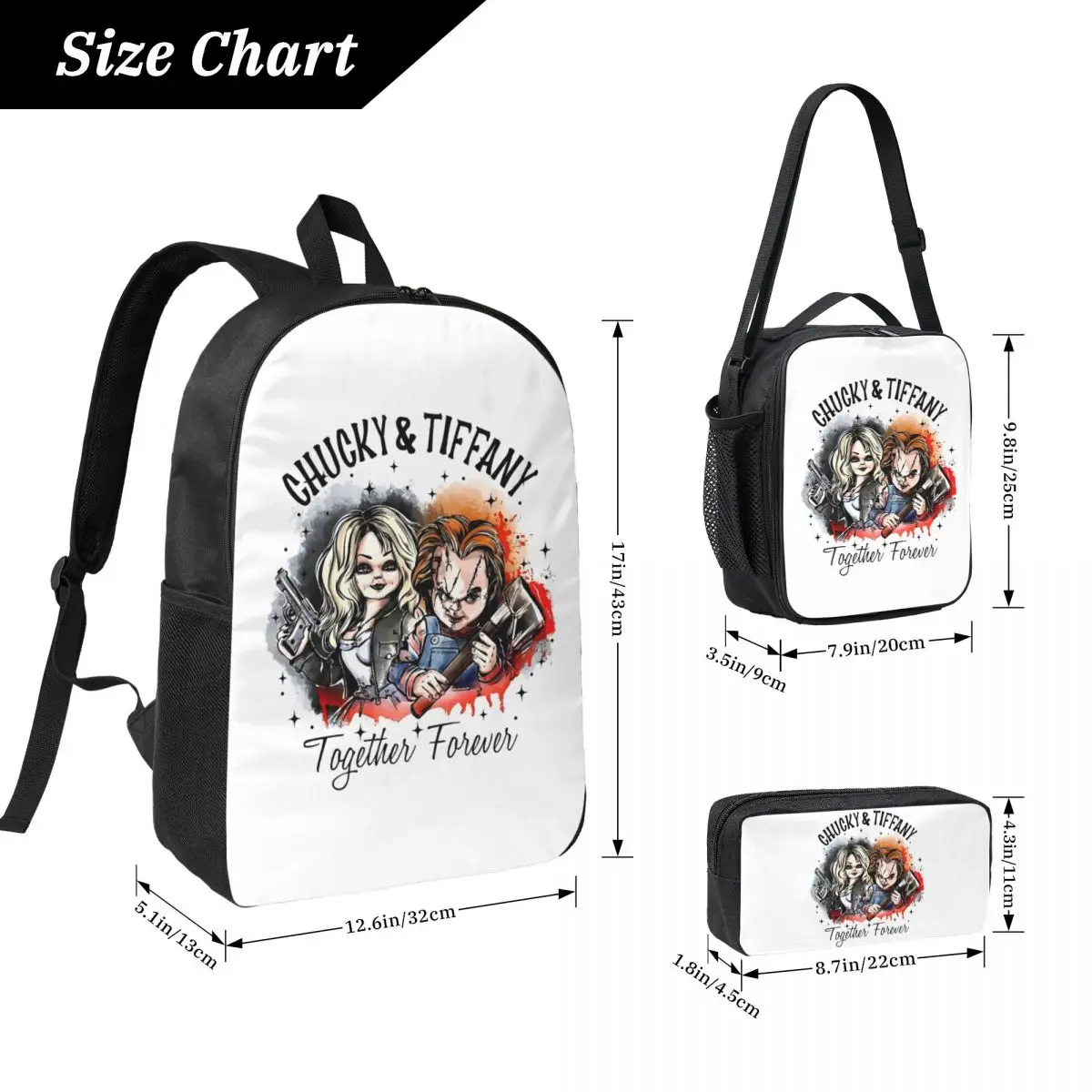Bride Of Chucky Tiffany Horror Film Movie Backpack BookBag School Bag Computer Shoulder Bags 3ps Insulated Lunch Bag Pencil Case