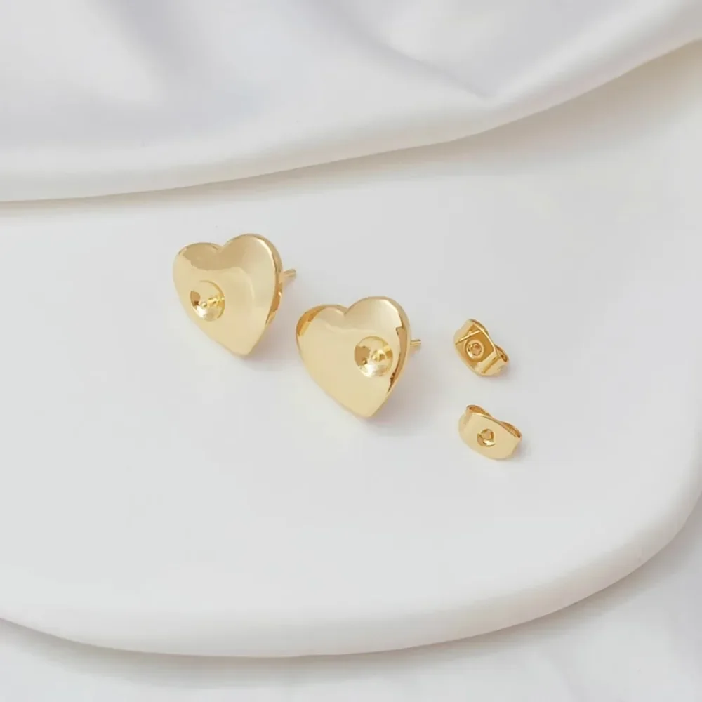 

14K Gold-plated Smooth Heart-shaped Hollow Ear Stud, S925 Silver Ear Stud, DIY Heart-shaped Ear Stud
