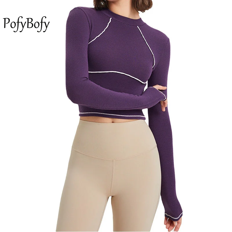 

PofyBofy Long Sleeves Slim Fitted Tight Thermal Fashion T-Shirts Athletic Yoga Gym Run Workout Autumn Warm Breathable Sportswear