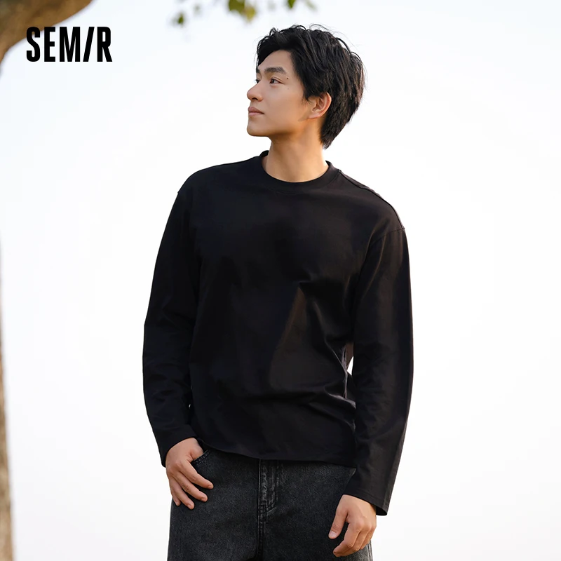 Semir Long-Sleeved T-Shirt Men 2024 Spring New Solid Color Daily Casual Cotton Top Simple And Comfortable Couple Trend Tee