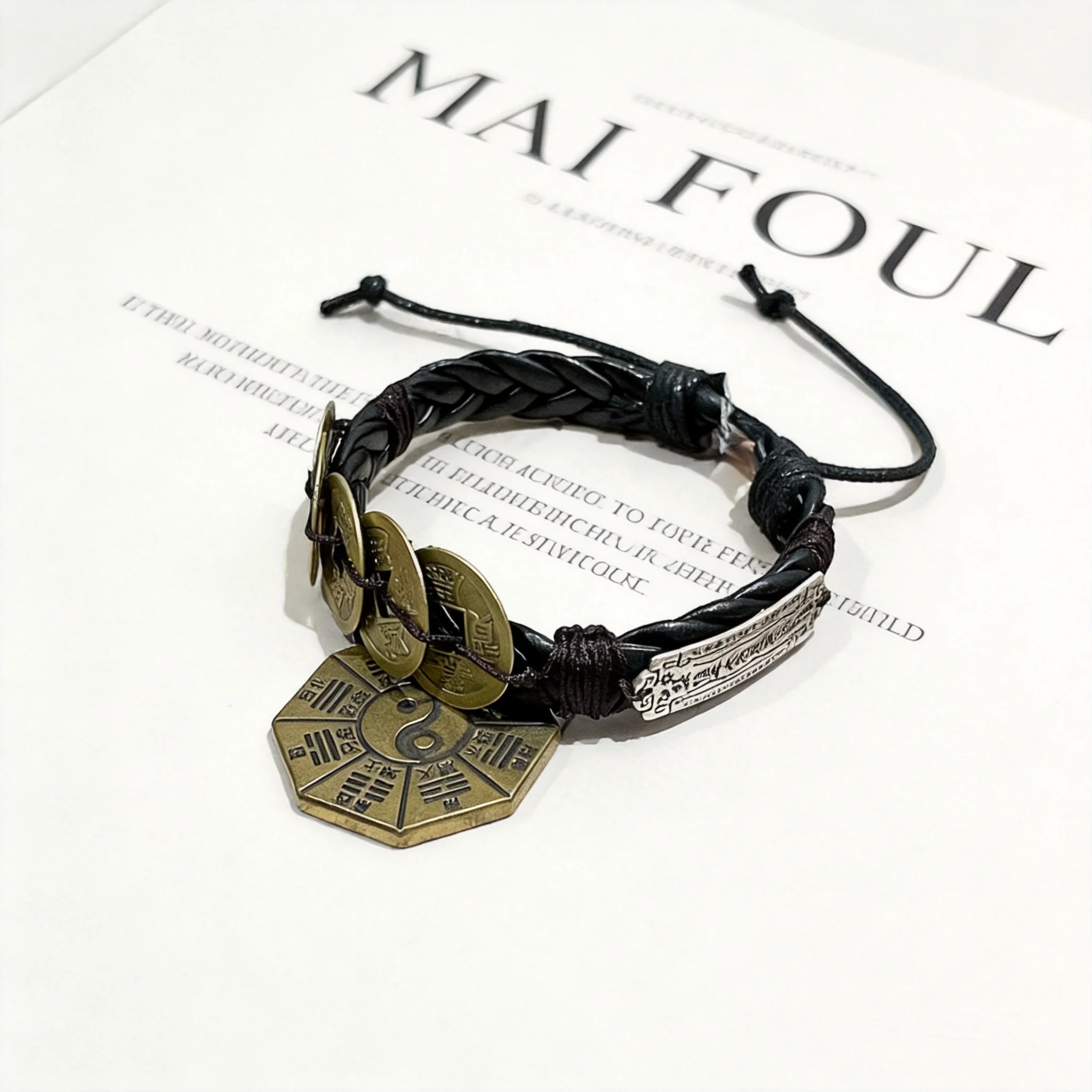 Snqp 2026 Classic 2026 New Chinese Style Vintage Five Emperor Coins Bagua Braided Leather Adjustable Bracelet Lucky Fortune Bles