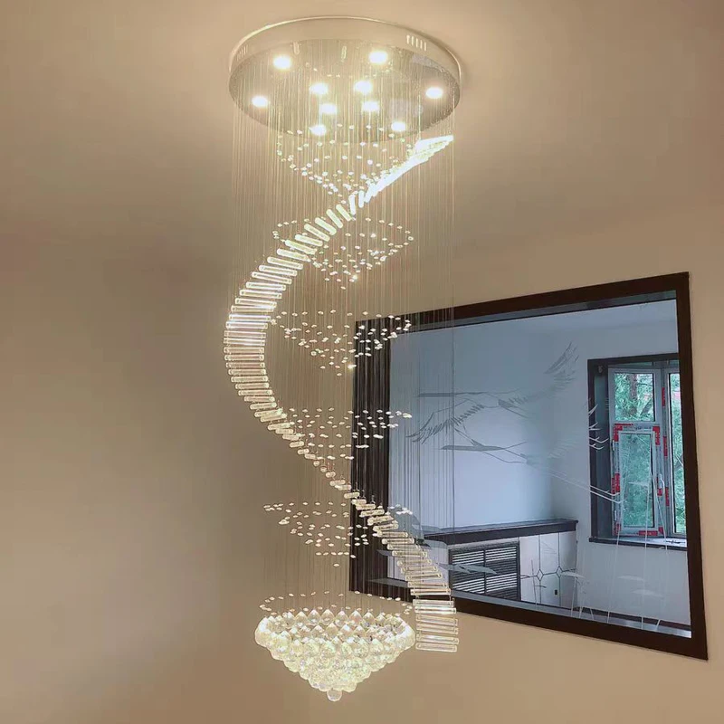 

Crystal Chandelier Staircase Living Room Hall Lighting Stainless Steel Luxury Attic Ceiling Home Decoration Pendant Stair Lamp