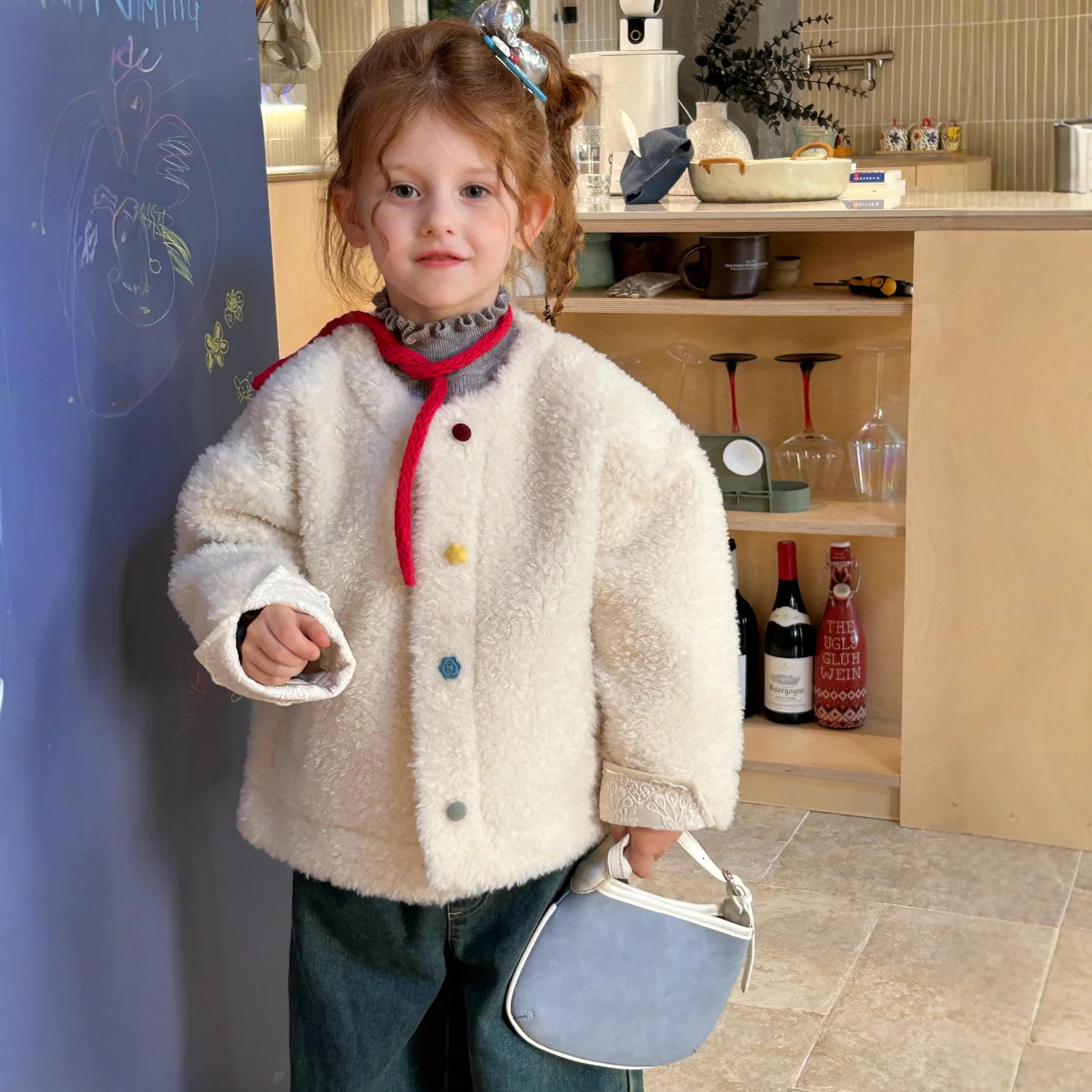 

Autumn Winter Children Girl Woolen Coat Colorful Button Fleece Cardigan Coat For Kid Girl 1-10Y Baby Girls Velvet Outwear Jacket