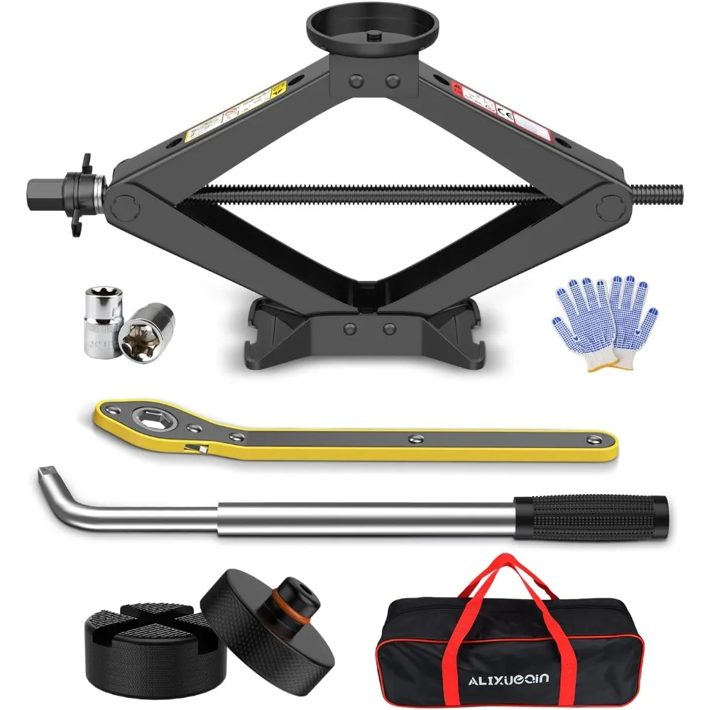 

Scissor Jack for Car, 2.5 Ton Car Jack Kit for Tesla Model 3/Y/S/X, 2 in 1 Universal Tire Changing Kit with 2 Jack Pads & 2 Wren