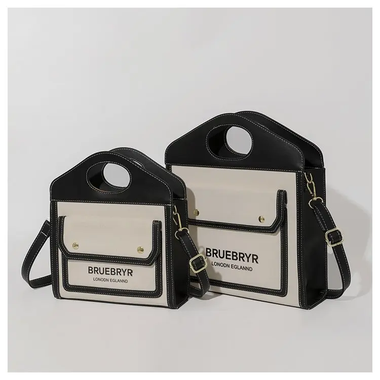 Premium Canvas Tote Bag Women's Light Luxury Shoulder Purse with Full Grain Leather Trim - Beach & Work Commuter Organizer Bag