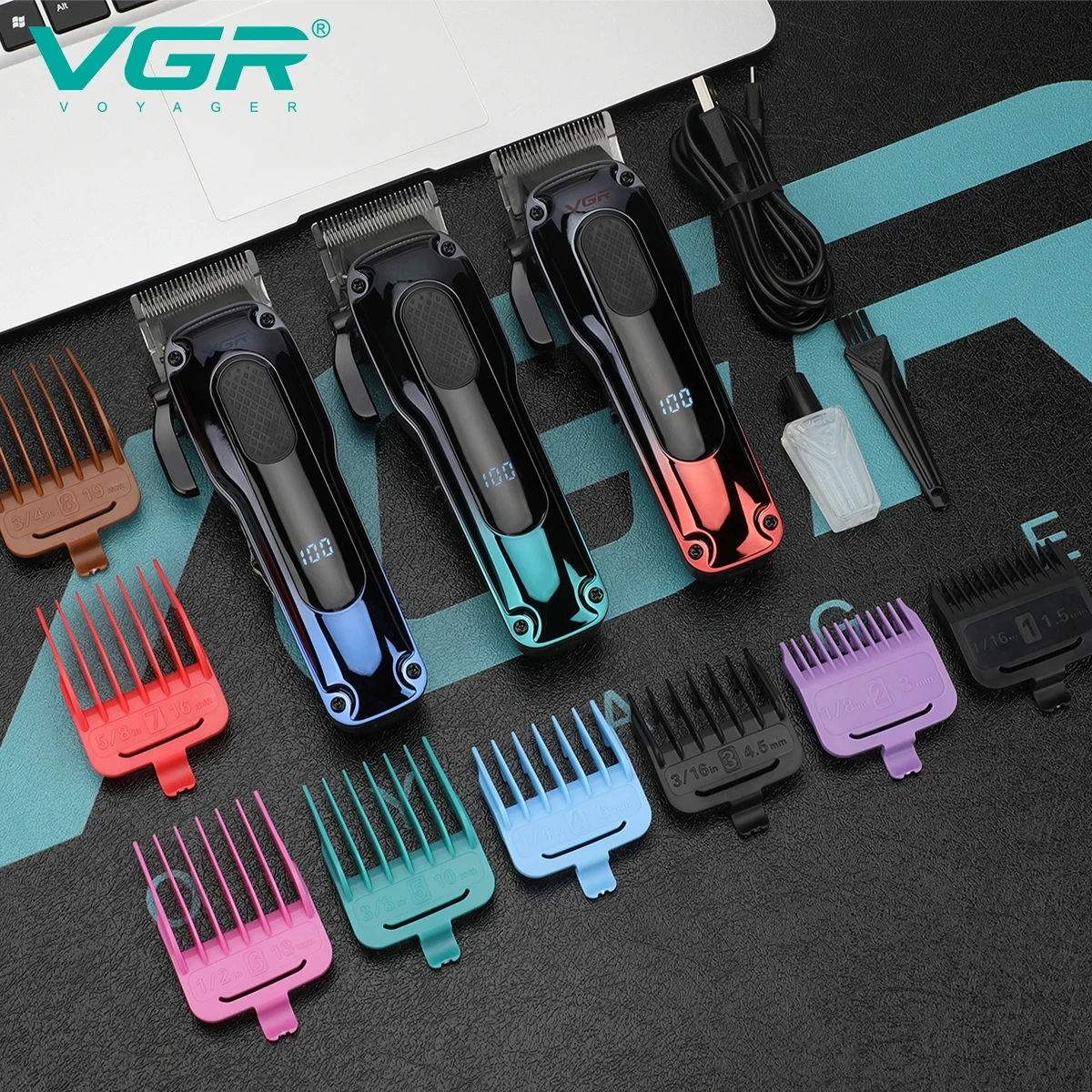 VGR V-013 Professional Electric Clipper with Gradually Changing Color Metal Body Hair Trimmer 6500 RPM Household Hair Clipper