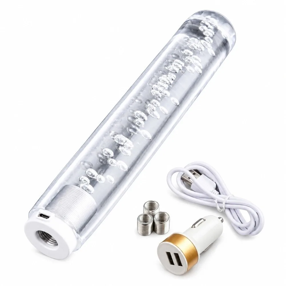 RGB Multicolor Gradient LED Shift Knob USB Powered M8 M10 M12 Adapters Gear Shift Lever 25cm Length Transparent Bubble