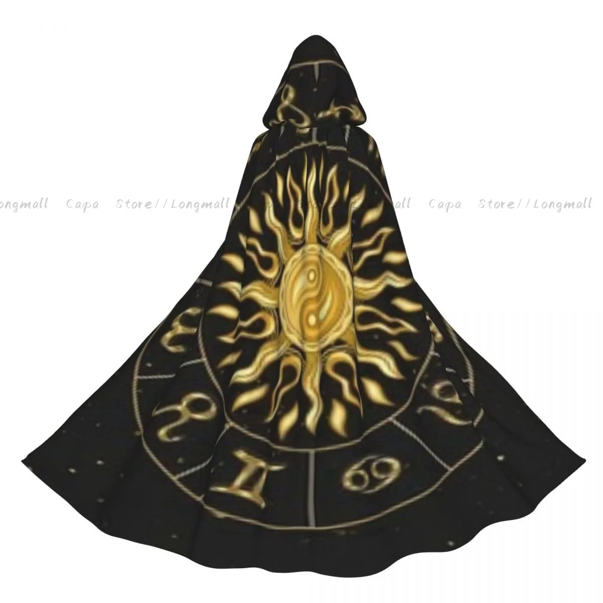 Cosplay Medieval Costumes Wheel With Zodiac Signs Sun With Yin Yang Symbol Hooded Cloak Capes Long Robes Jackets Coat Carnival