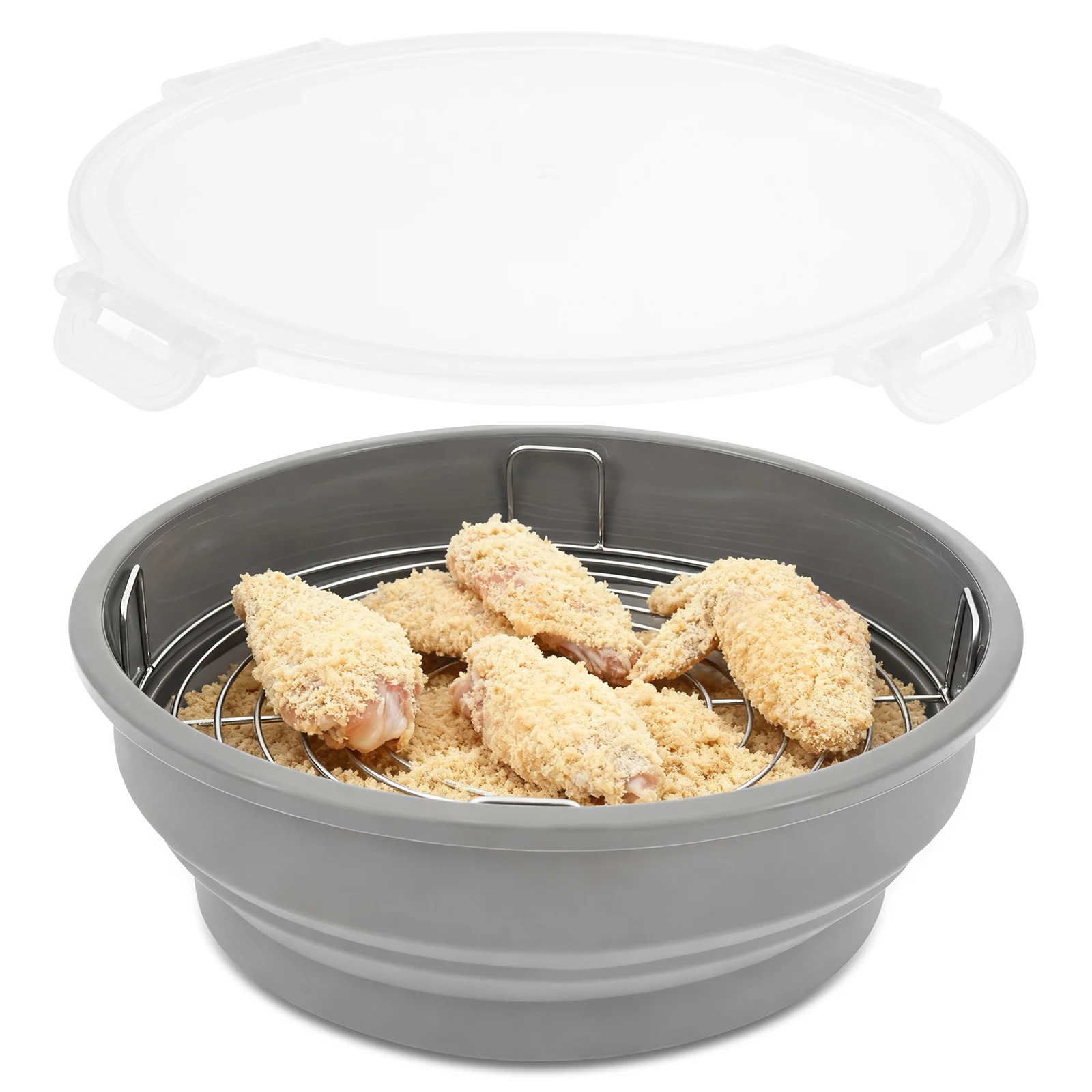 Silicone Batter Bowl All-in-One Mess Free Breading Station Tool Foldable Breading Shaker Bowl for Coating Fish Chicken Wings