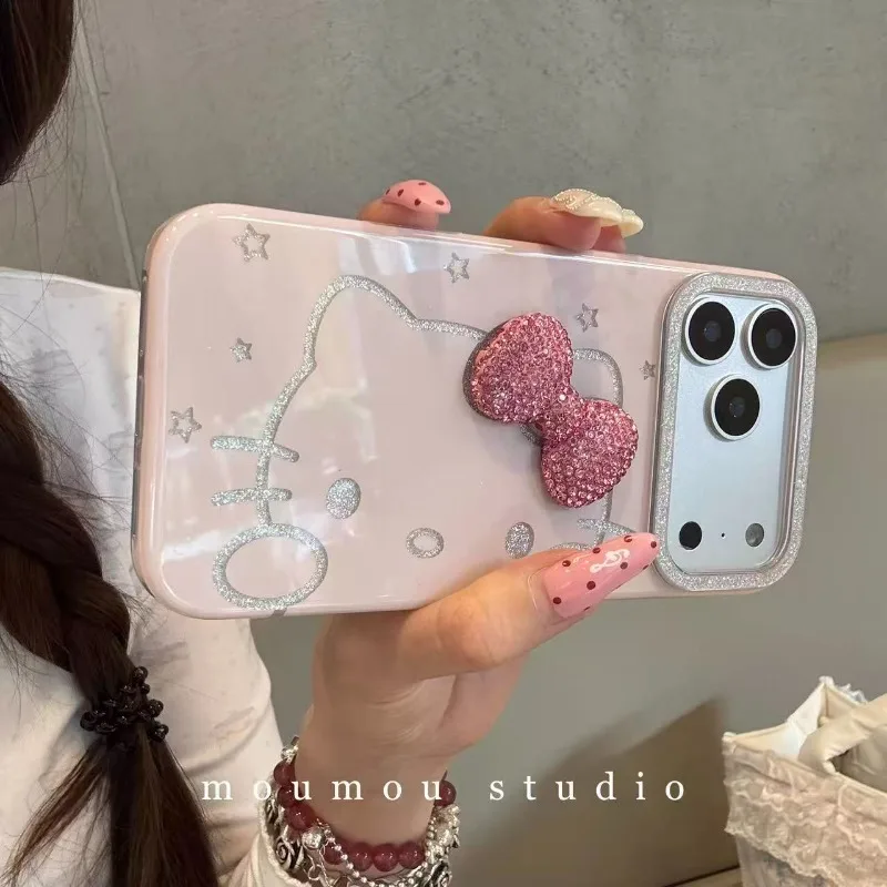 Creative animated 3D three-dimensional cute cartoon cat pattern bow phone case suitable for iPhone 17 16 15 14 ProMax girls gift