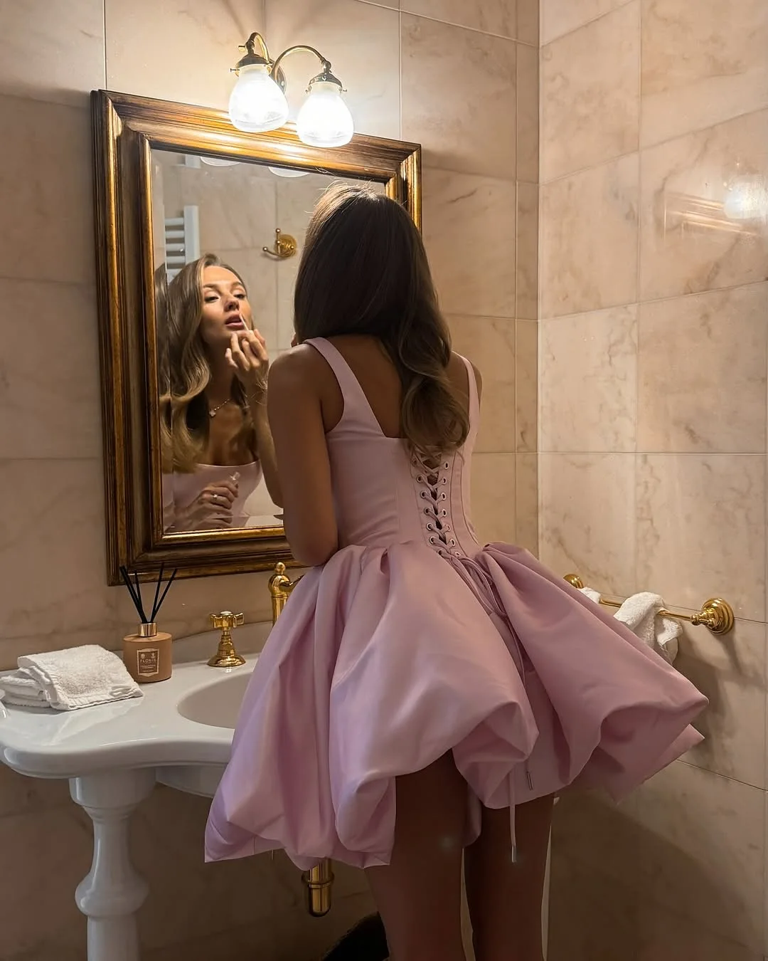 Puffy Pink Satin Mini Brithday Dress Off‑Shoulder Square Neck Taffeta A‑Line Prom Gown Pleated Satin Summer Party Wedding Gown