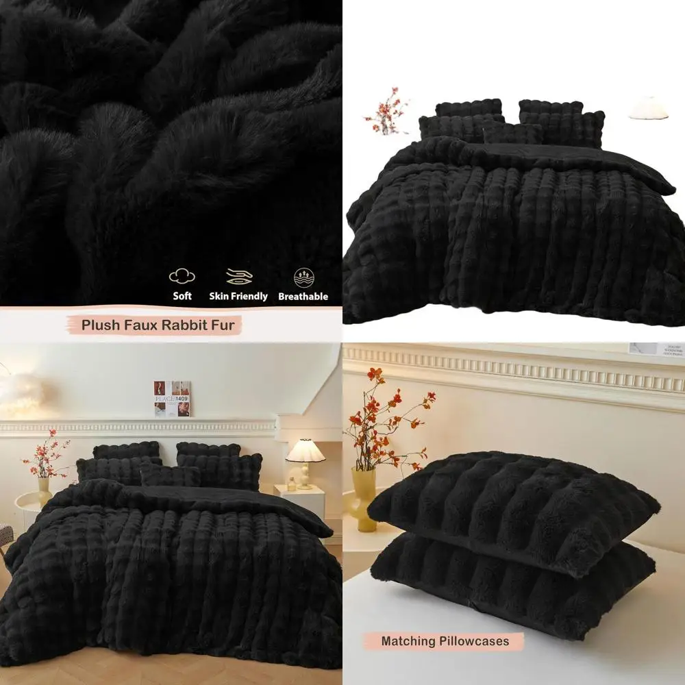 

Комплект пододеяльников из плюшевого меха кролика размера «queen-size», мягкое лохматое постельное белье, моющееся одеяло с 2 наволочками, черный