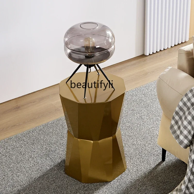 

Nordic light luxury stainless steel small apartment coffee table modern simple movable balcony bedroom corner table