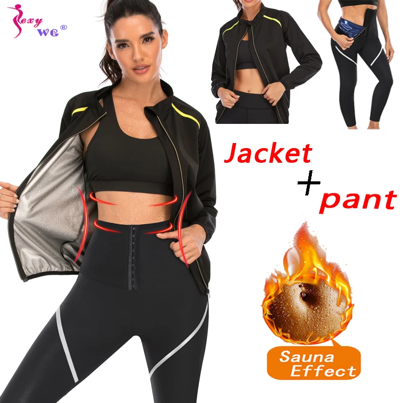 SEXYWG Sauna Slimming Sportswear Top + Pants Fitness Fat Burner Shirts Women Leggings Shapers Waist Trainer Body Shape Suit Sets