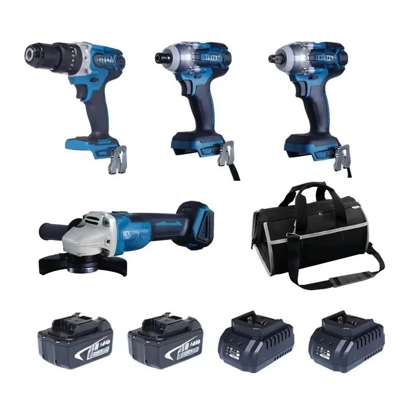 

Cordless Angle Grinder Impact Wrench Power Drill Kit Lithium Electric Combo Multi-tools Power Tool Set