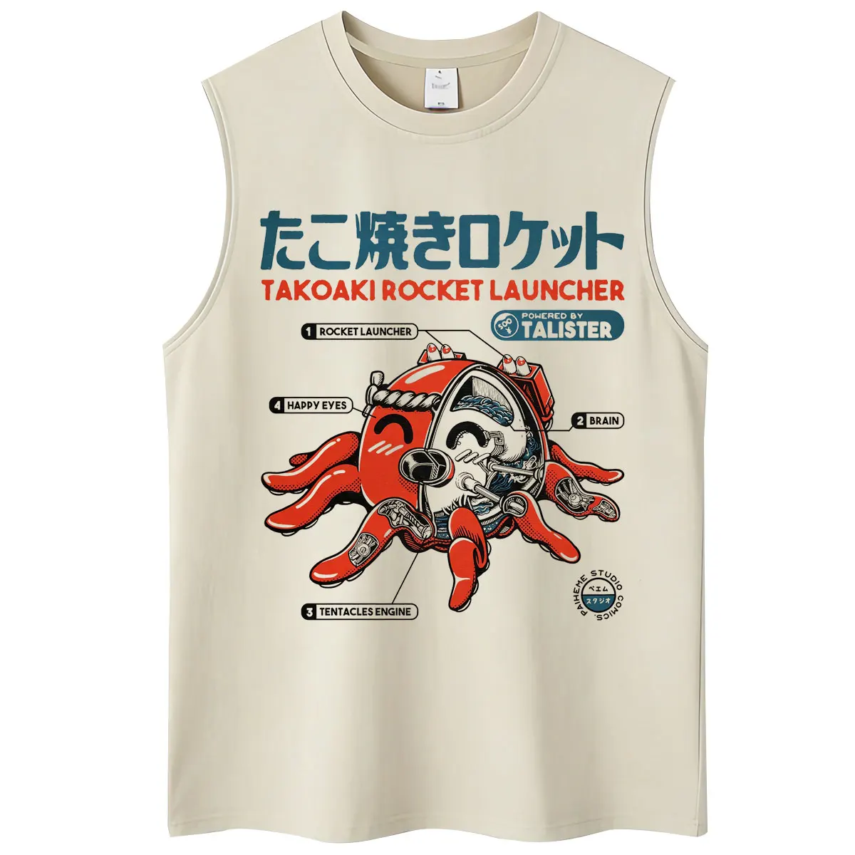 Washed Osaka Dotonbori Drunken Octopus Funny T Shirts Japanese Style Food Lover Vests Casual Oversized Cotton Sleeveless T-shirt