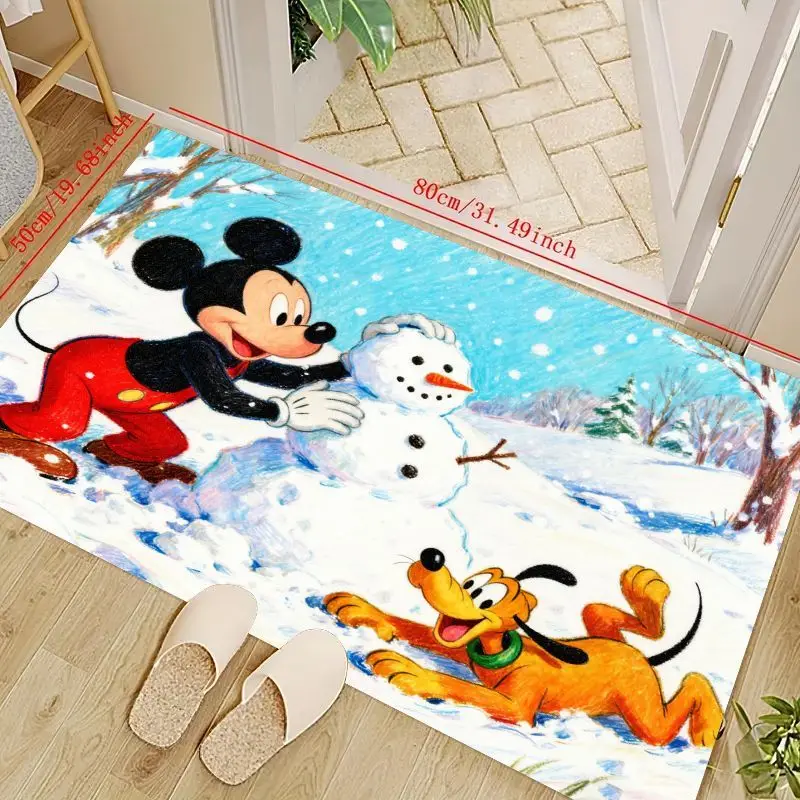 

1 шт., зимний напольный коврик со снеговиком Disney с Микки Маусом и Плутом, праздничный нескользящий мультяшный коврик для ванной комнаты, кухни, спальни, детской комнаты