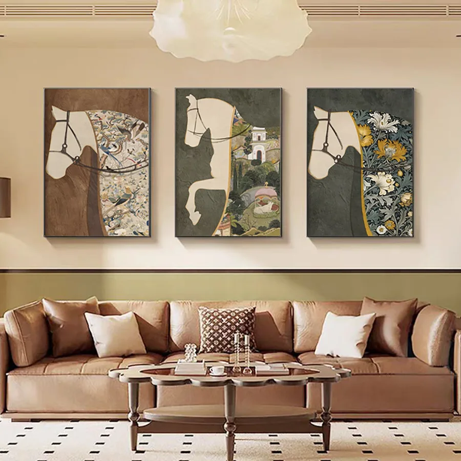 Peinture décorative pour salon avec un résultat réussi, peinture murale suspendue au-dessus du canapé, murale haut de gamme sans cadre