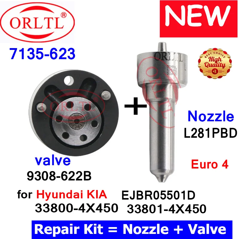 

NOZZLE L281PBD L281PRD VALVE 9308-622B REPAIR KITS 7135-623 FOR Hyundai KIA EJBR05501D 33800-4X450 33801-4X450 Euro 4 ORLTL