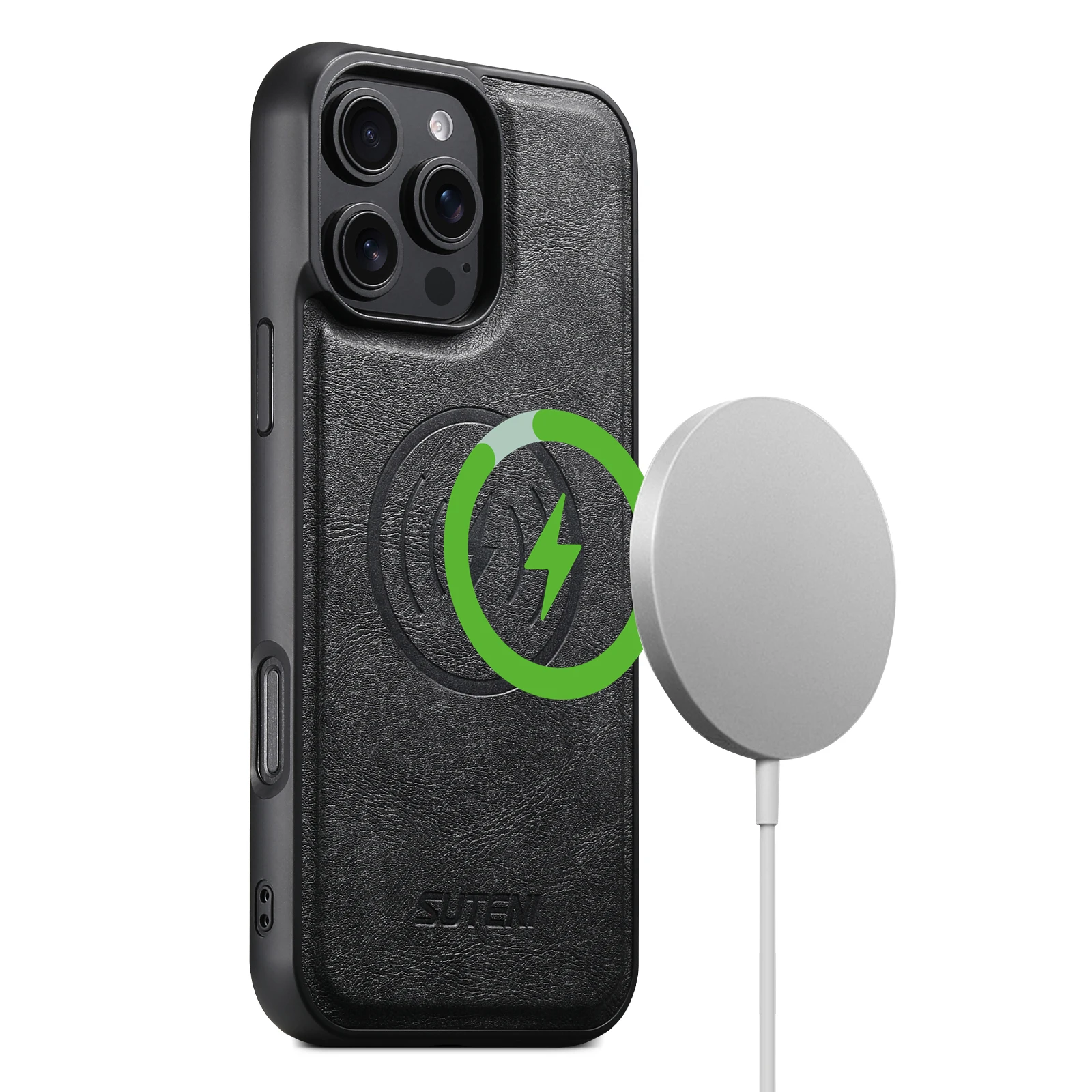 SUTENI Mattierte Kunstleder-Handyhülle mit Magnet und kabelloser Ladefunktion für iPhone 18 Pro Max 17 Air 16 Plus 15 14 Pro 13 12 – Detail 10