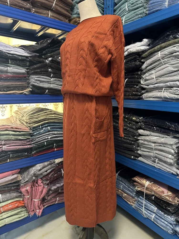 Inverno abayas camisola topos saia islam turco conjunto de duas peças modesto mulher muçulmana conjuntos de roupas femme musulmans