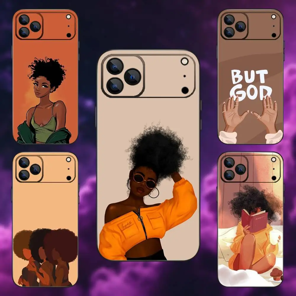 

Black Girl A-Afro Phone Case For iPhone 17,16,15,14,13,12,Pro,Max,Plus,E,SE4,Air,Mini Black Soft Box