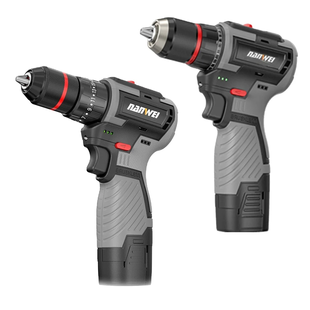 

# Hot For NANWEI Brushless Drill 10mm Electric Screwdriver 3 Function 16.8V Wood/steel Impact Drill