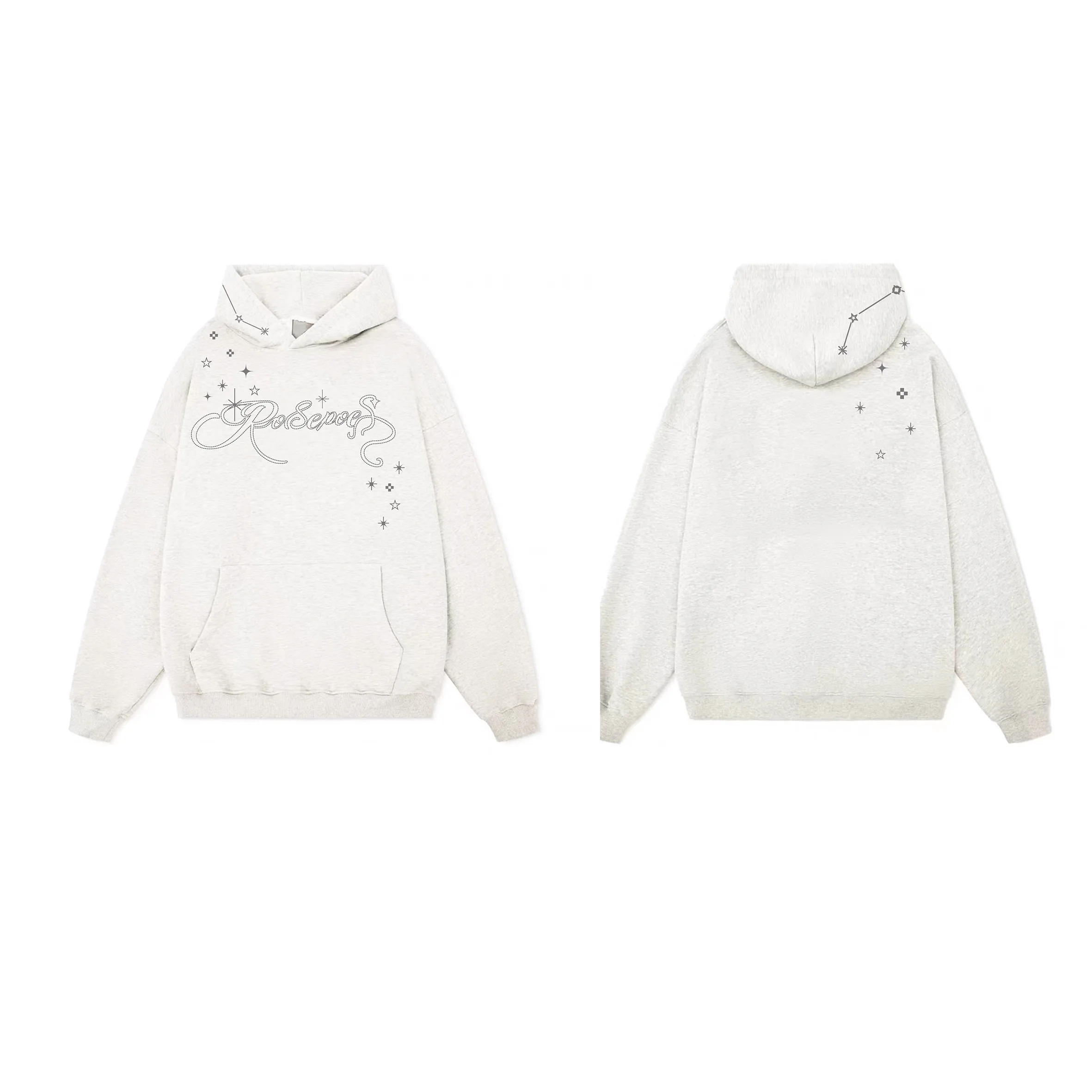 American Fashion Trend Retro Embroidered Hoodie Unisex Autumn New Loose Couple Long Sleeve White Top