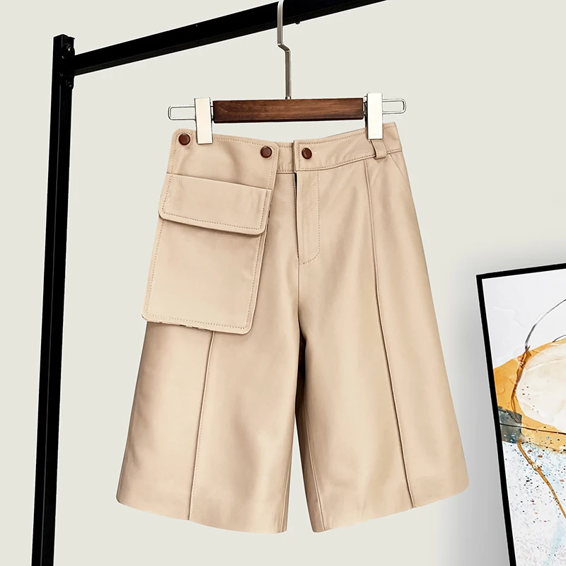 

Spring New High Quality Genuine Real Leather Fifth Pants Women's Sheepskin Fashionable All-Match Middle Boot
