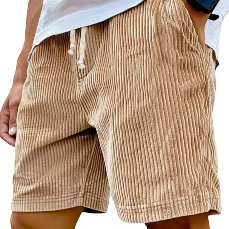 

Corduroy Casual Shorts for Men Spring and Summer Casual Shorts Elastic Waist Fitness Working Shorts Solid Color Short Pants