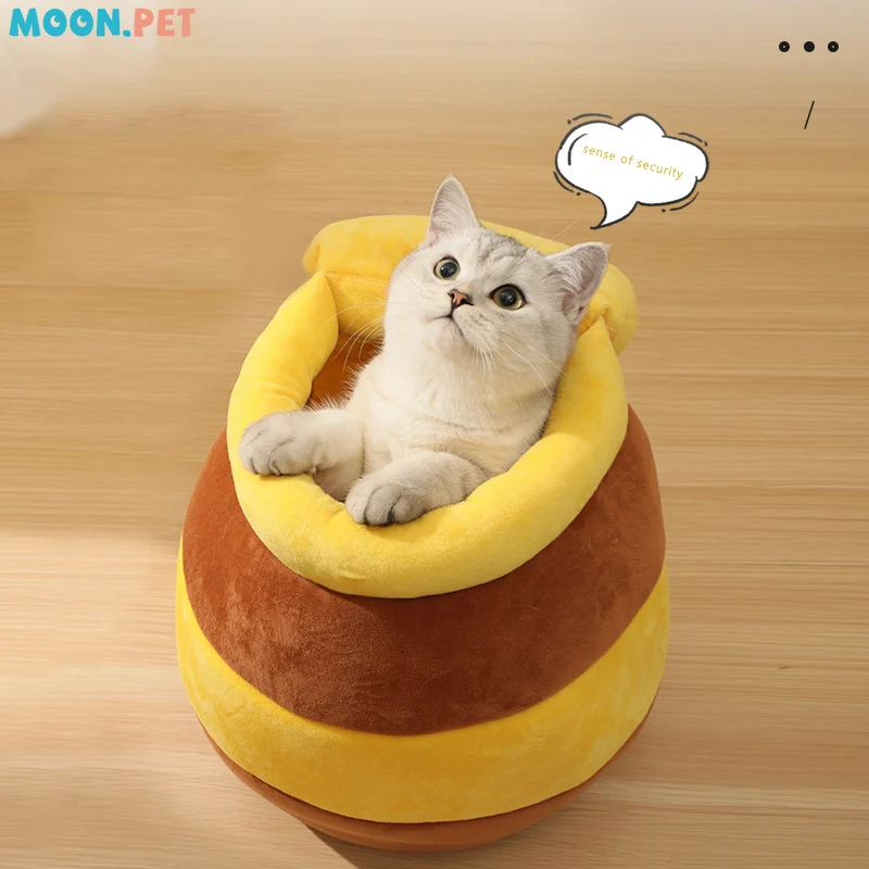 Basket Honey Jar Shape Cat Bed House Removable Plush Mat Cats Four Seasons Cushion Machine Washable Pet Accessories