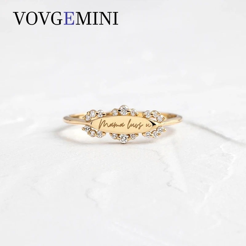 

VOVGEMINI Diamond Real 18k Gold Ring Special Design Any Words Custom Fashion Jewelry For Lovers Friend Women Au 750 Bague Femme